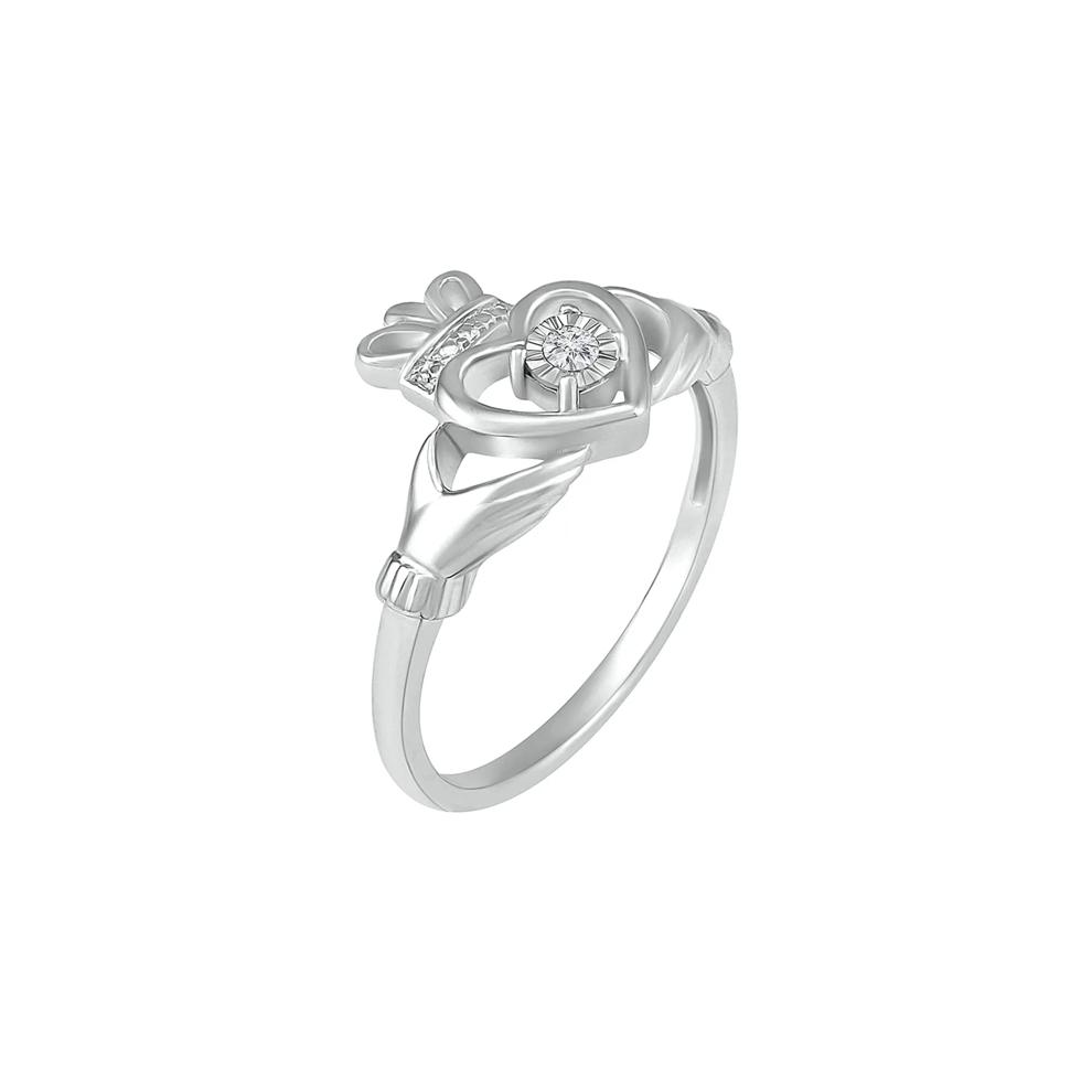 Diamond Claddagh Ring in Sterling Silver – Image 5 of 5