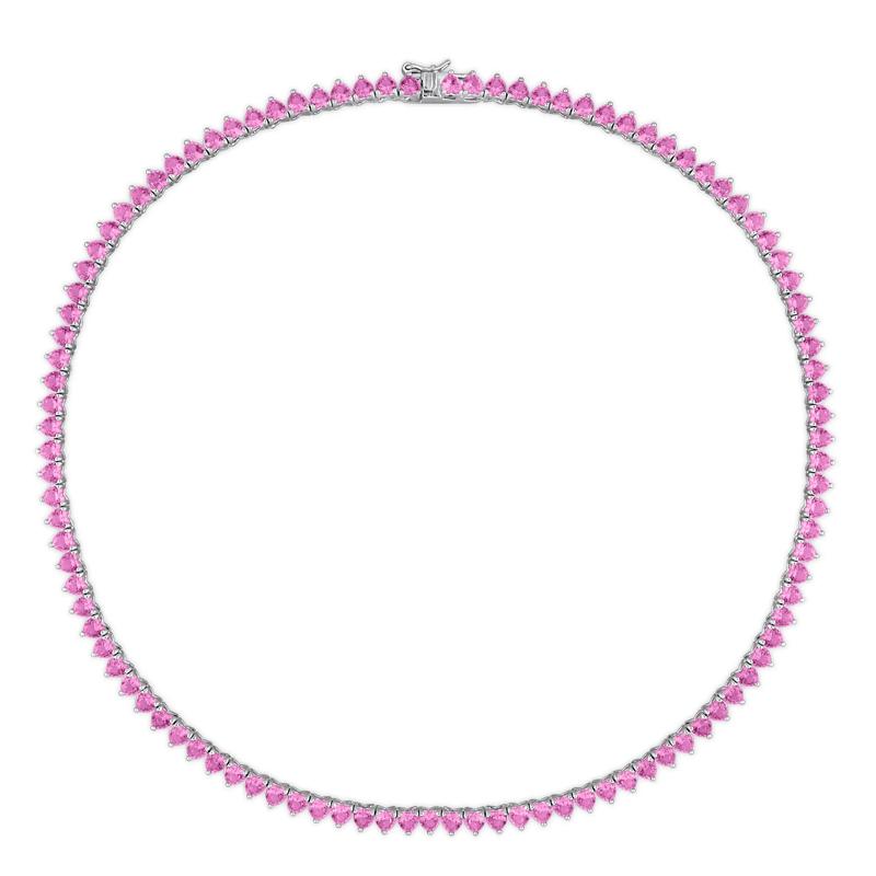 Lab Created Pink Sapphire Heart-Shaped Tennis Necklace – Image 2 of 6