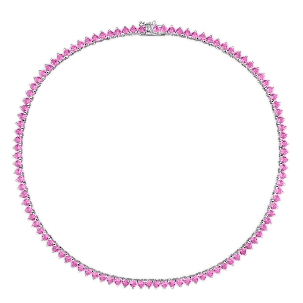 Lab Created Pink Sapphire Heart-Shaped Tennis Necklace – Image 2 of 6