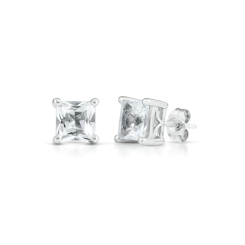 Lab Created White Sapphire Stud Earrings in Sterling Silver – Image 1 of 2