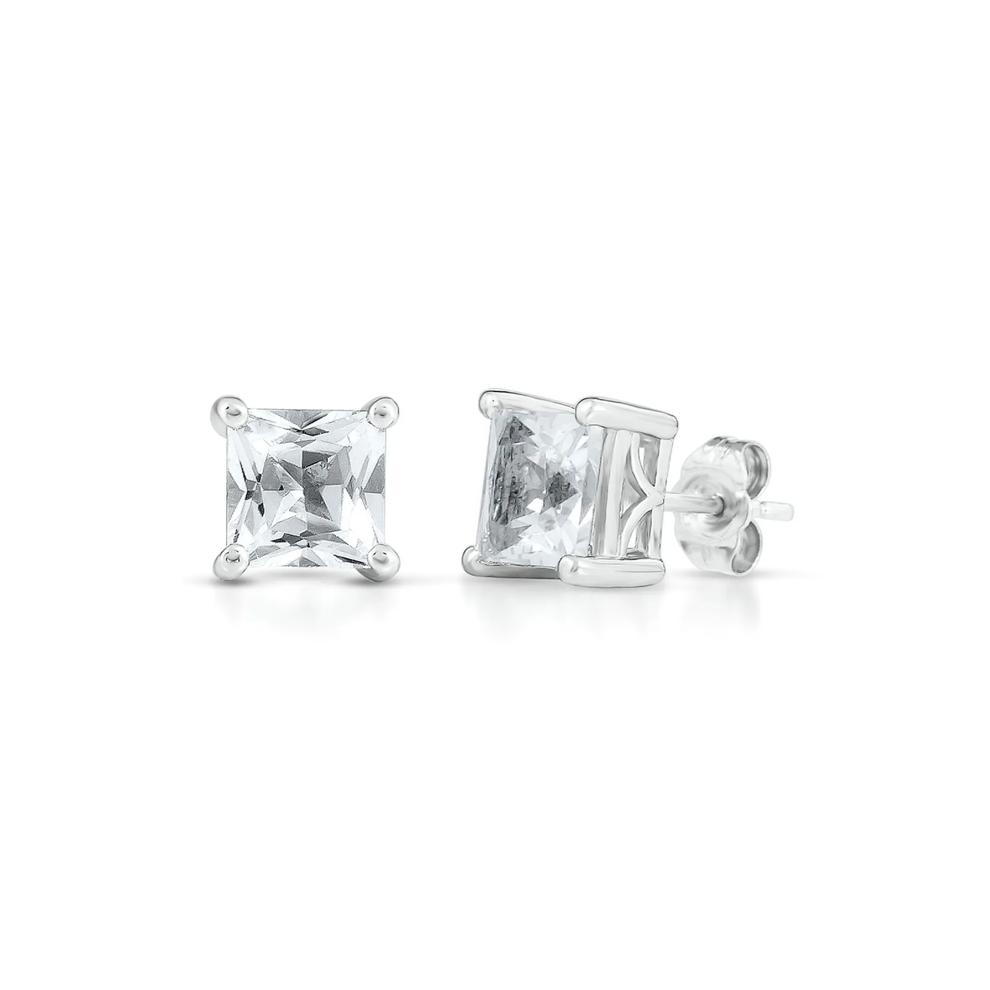 Lab Created White Sapphire Stud Earrings in Sterling Silver – Image 1 of 2