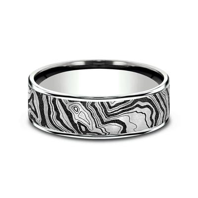 Men’s Topography Pattern Wedding Band in Titanium & 14K Gold, 7.5MM