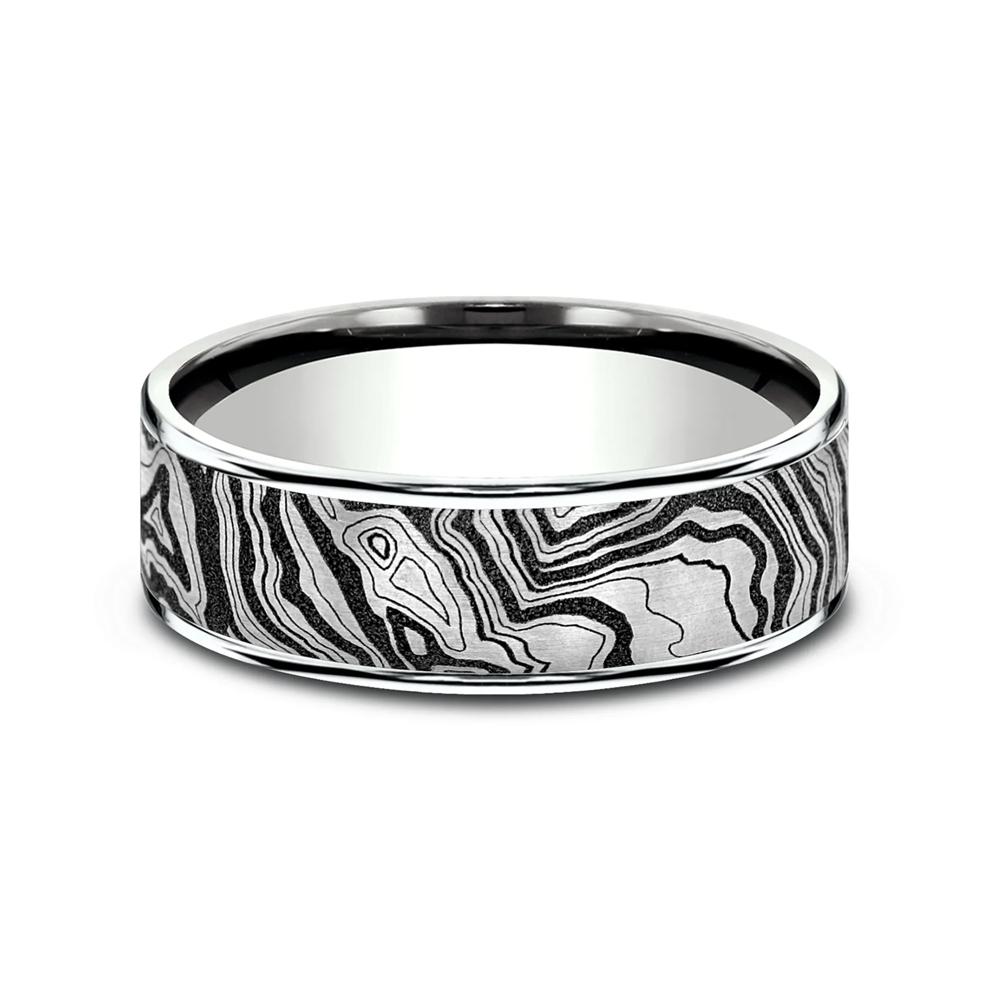 Men&rsquo;s Topography Pattern Wedding Band in Titanium &amp; 14K Gold, 7.5MM – Image 1 of 3