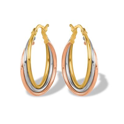 Tricolor Twisted Hoop Earrings in 14K Gold, 27x23mm