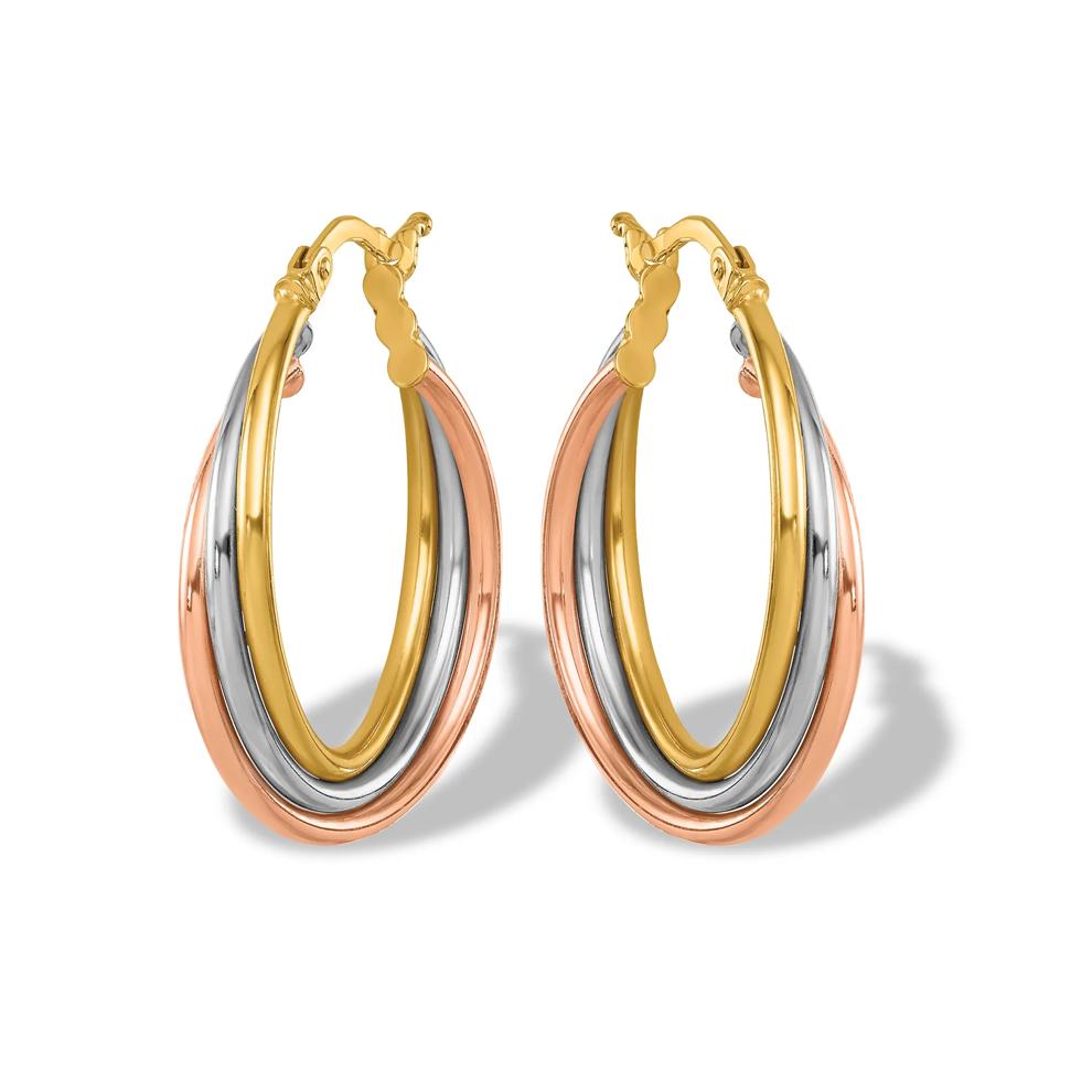 Tricolor Twisted Hoop Earrings in 14K Gold, 27x23mm – Image 1 of 3