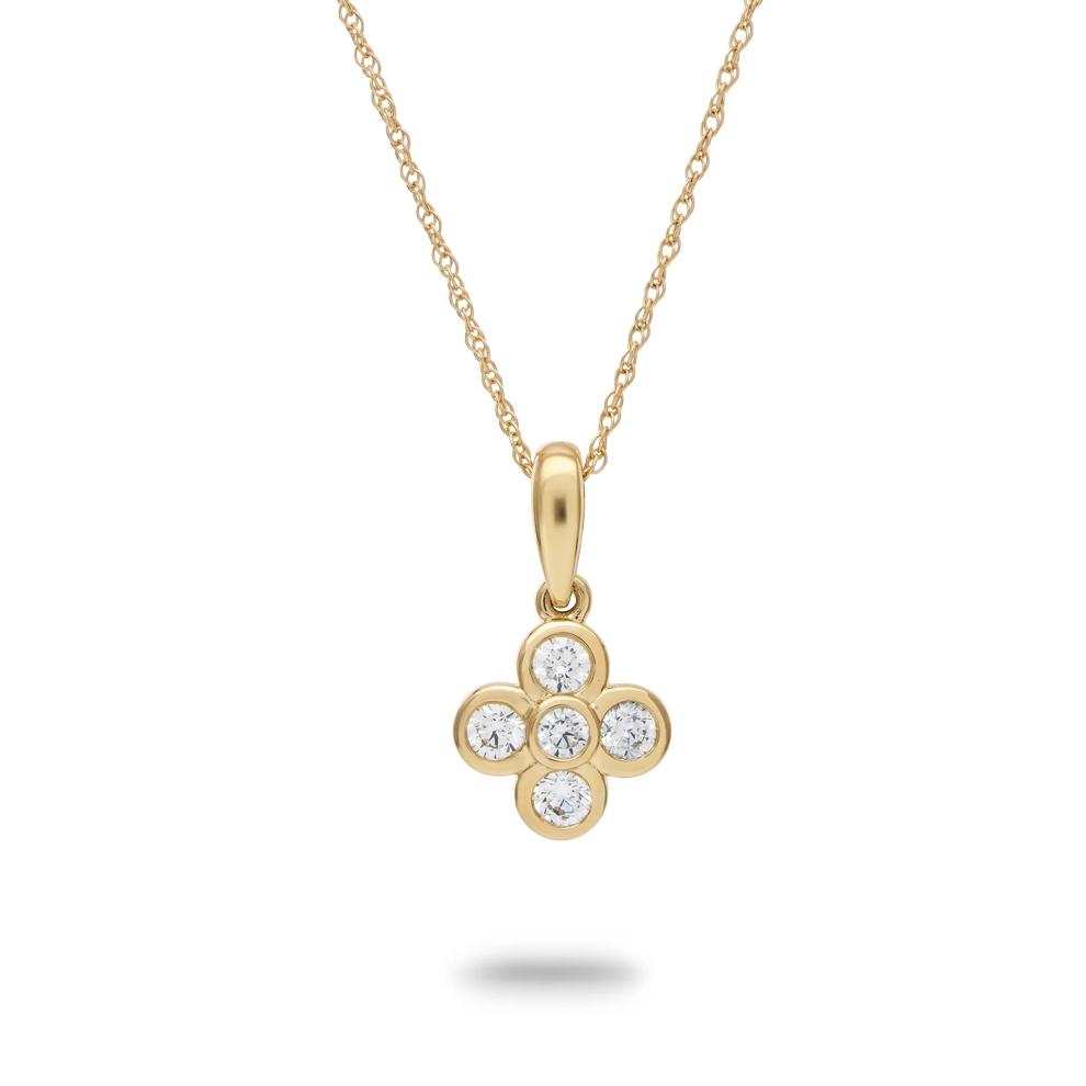 Diamond Bezel Clover Pendant Necklace in 10K Yellow Gold (1/4 ct. tw.) – Image 1 of 4