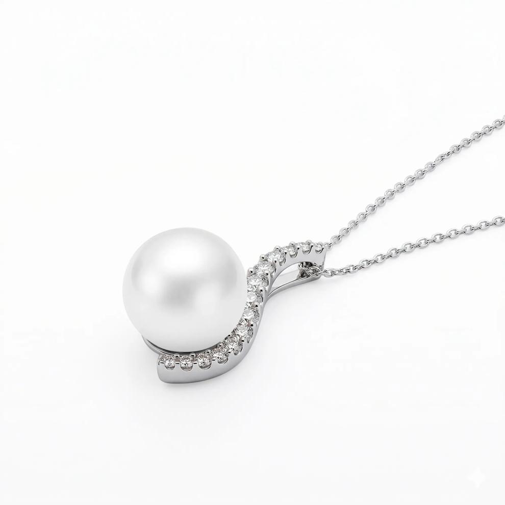 Freshwater Cultured Pearl &amp; Diamond Pendant Necklace in 10K White Gold (1/5 ct. tw.) – Image 4 of 4