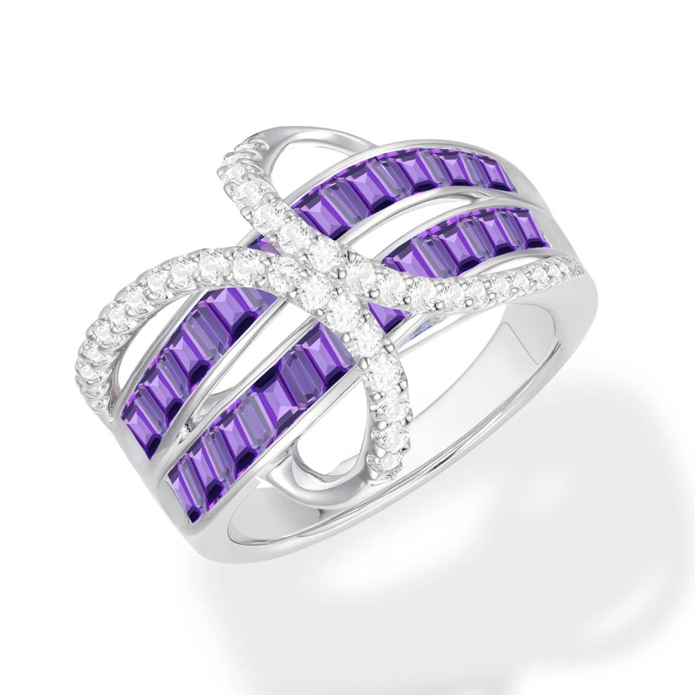 Amethyst &amp; Diamond Multi-Row Ring in 10K White Gold (1/3 ct. tw.) – Image 4 of 4