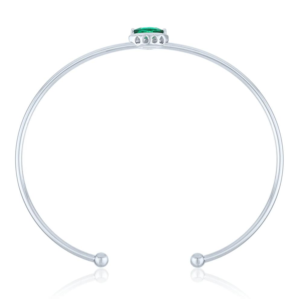 Lab-Created Marquise Emerald Cuff Bangle Bracelet in Sterling Silver – Image 2 of 2