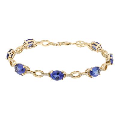 Oval Tanzanite & Round Diamond Link Bracelet in 14K Yellow Gold, 7.25" (1/3 ct. tw.)