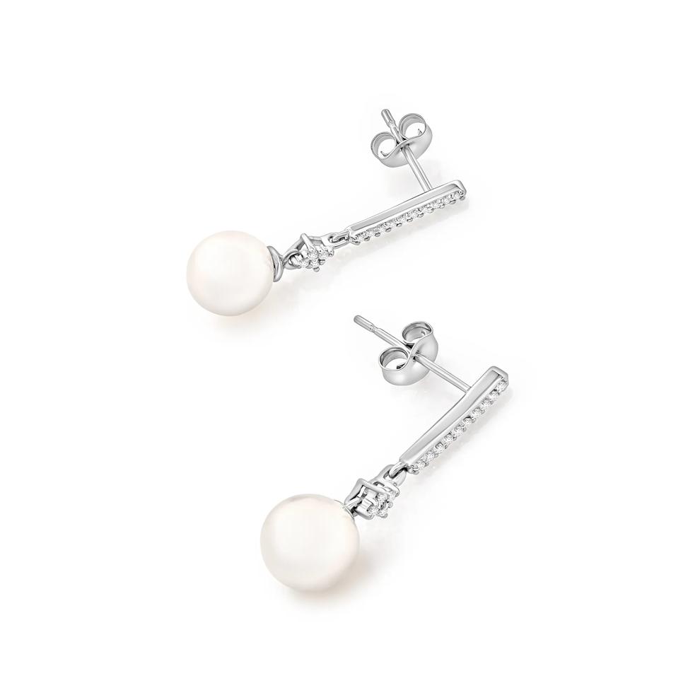 Freshwater Cultured Pearl &amp; Diamond Accent Straight Drop Earrings in 10K White Gold – Image 2 of 2