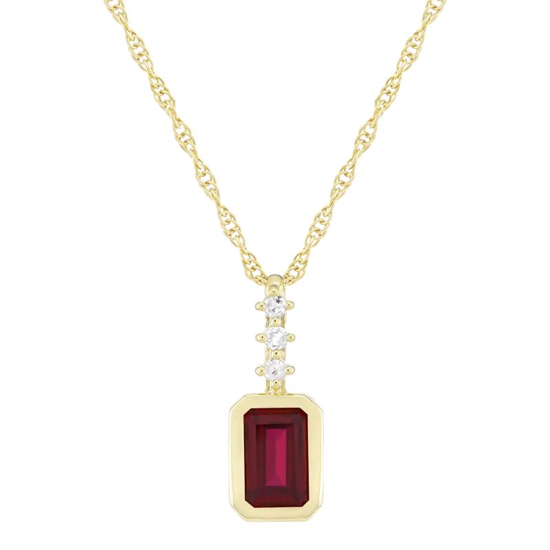 Lab-Created Ruby and Diamond Accent Pendant in 10K Yellow Gold – Image 1 of 3