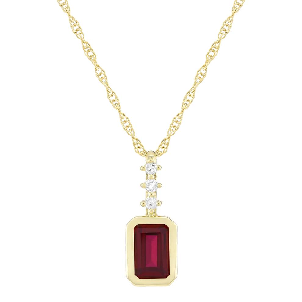 Lab-Created Ruby and Diamond Accent Pendant in 10K Yellow Gold – Image 1 of 3