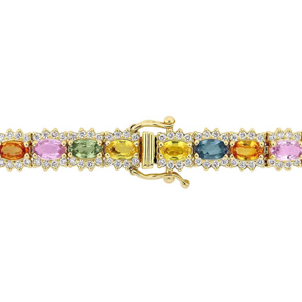 Rainbow Sapphire &amp; Diamond Tennis Bracelet in 14K Yellow Gold (1 3/4 ct. tw.) – Image 2 of 5