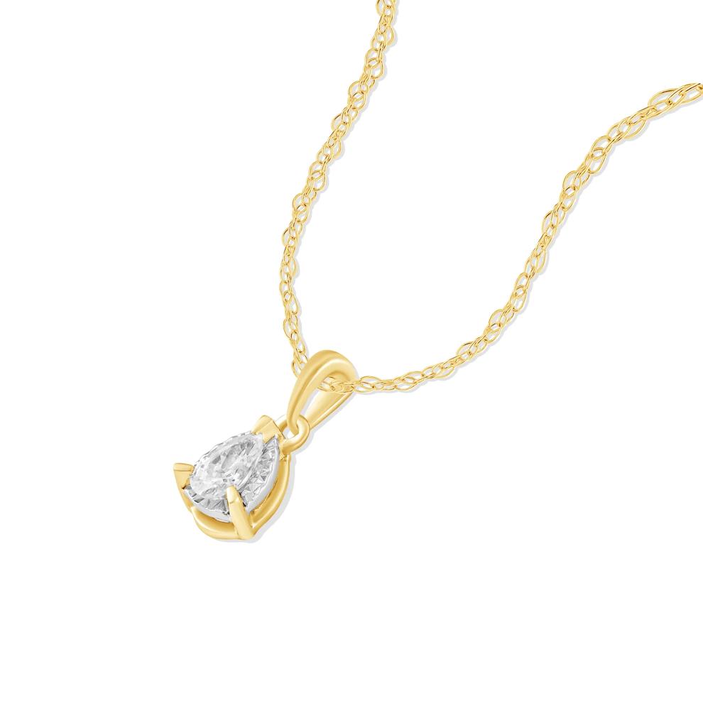 Lab Grown Diamond Pear-Shaped Illusion Pendant Necklace in 10K Yellow &amp; White Gold (1/5 ct. tw.) – Image 4 of 4