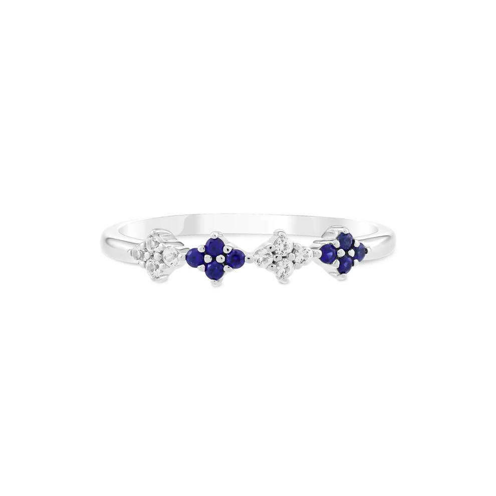 Lab-Created Blue Sapphire &amp; Lab-Created White Sapphire Stack Ring in Sterling Silver – Image 1 of 4