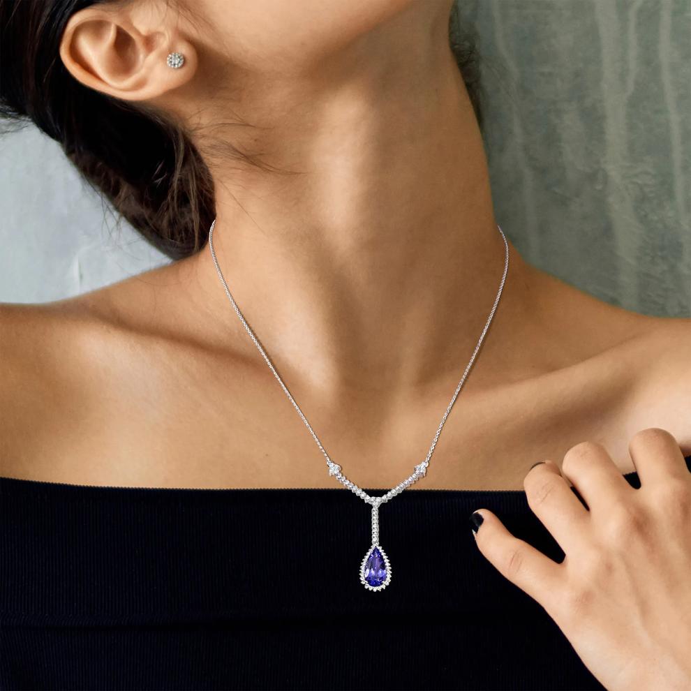 Tanzanite &amp; Round Diamond Lariat Necklace in 14K White Gold (3/4 ct. tw.) – Image 4 of 5