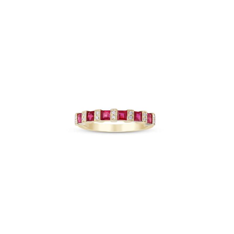 Princess-Cut Ruby and Diamond Accent Ring in 10K Yellow Gold – Image 1 of 4