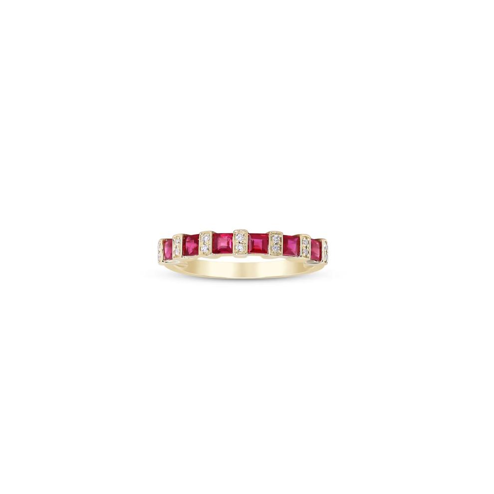 Princess-Cut Ruby and Diamond Accent Ring in 10K Yellow Gold – Image 1 of 4