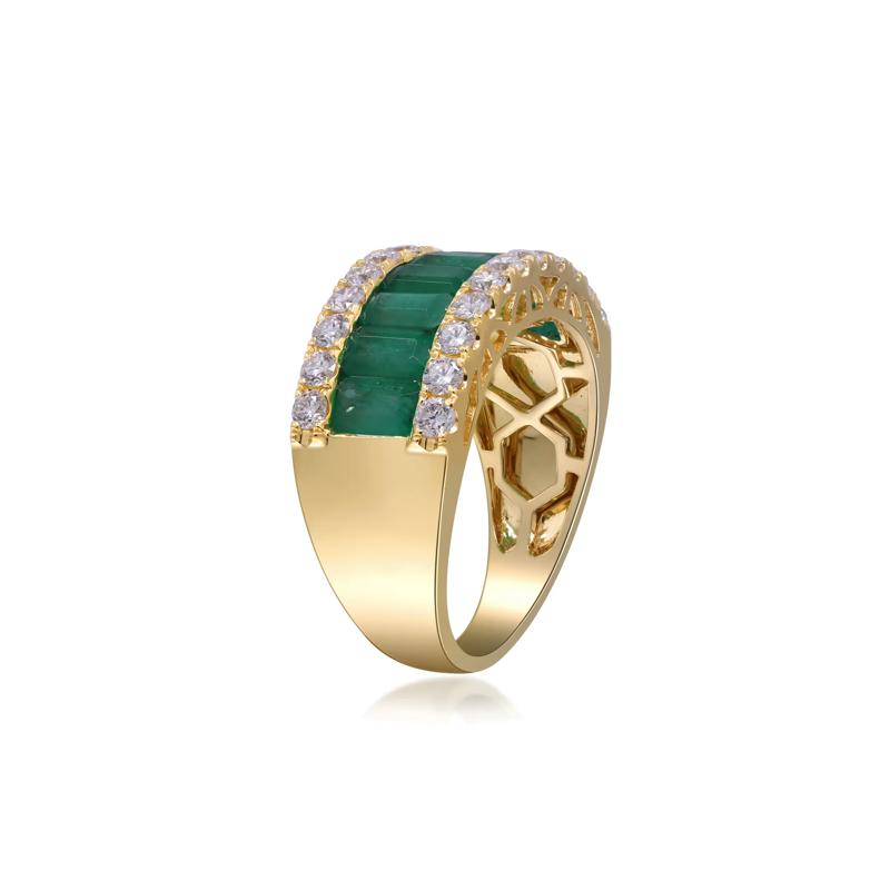 Emerald and Diamond Three-Row Ring in 14K Yellow Gold &#40;3/4 ct. tw.&#41; – Image 3 of 4