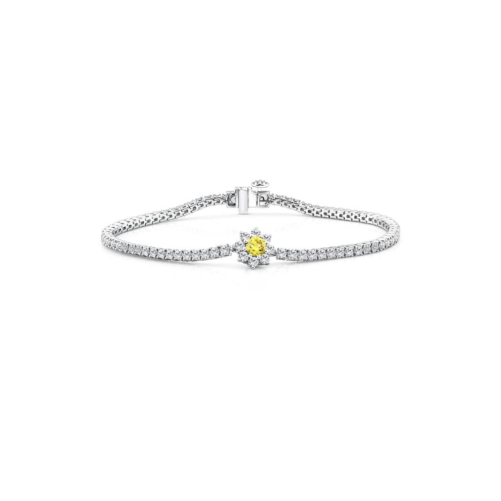 Lab Grown Diamond Yellow Starburst Cluster Tennis Bracelet in 14K White Gold (3 1/2 ct. tw.) – Image 1 of 2