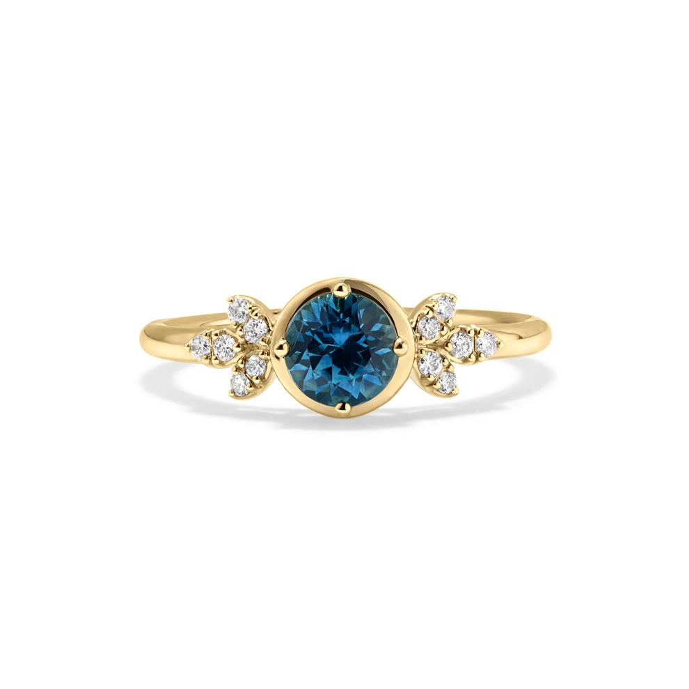 Round Montana Blue Sapphire &amp; Diamond Ring in 10K Yellow Gold (1/10 ct. tw.) – Image 1 of 4