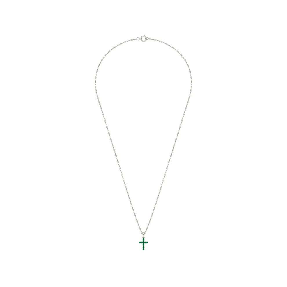 Emerald Cross Pendant Necklace in 10K White Gold – Image 3 of 4