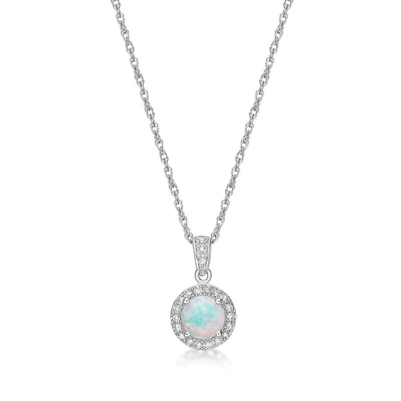 Opal &amp; 1/10 ct. tw. Diamond Pendant in Sterling Silver  – Image 1 of 4