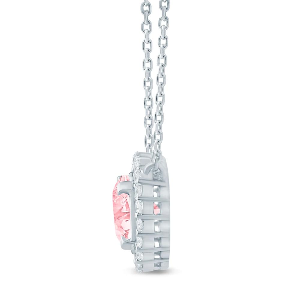 Lab Grown Pink and White Diamond Halo Pendant in 14K White Gold (1 1/7 ct. tw.) – Image 2 of 3