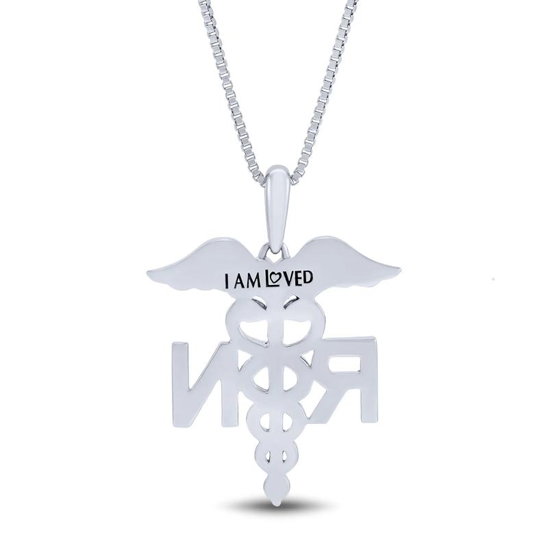 Diamond Accent Nurse Caduceus Pendant in Sterling Silver and 14K Rose Gold – Image 3 of 4