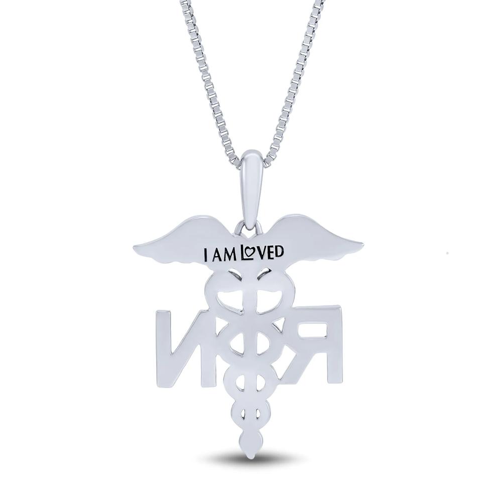 Diamond Accent Nurse Caduceus Pendant in Sterling Silver and 14K Rose Gold – Image 3 of 4