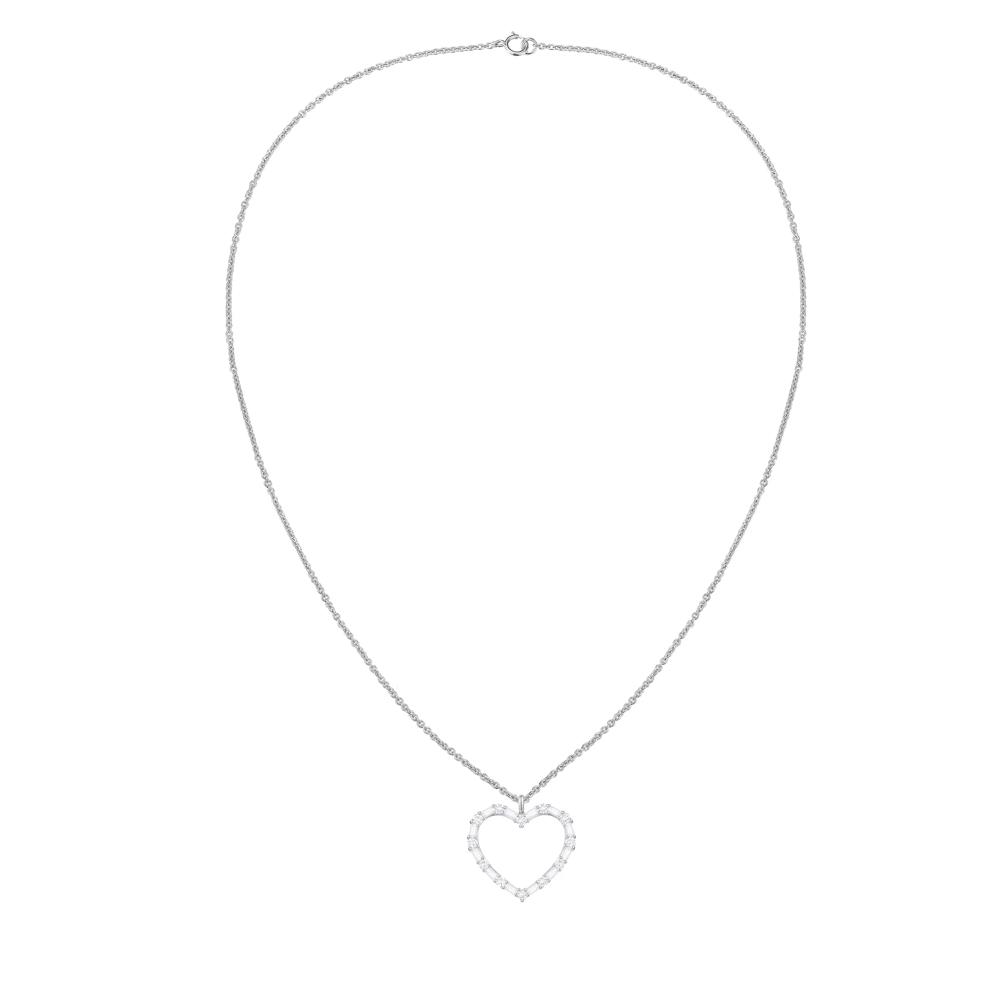 Diamond Baguette &amp; Round Heart Pendant Necklace in Sterling Silver (1/3 ct. tw.) – Image 4 of 4