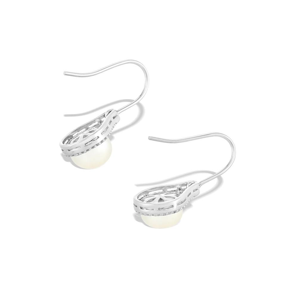 Freshwater Cultured Pearl &amp; Diamond Drop Earrings in Sterling Silver (1/4 ct. tw.) – Image 2 of 2