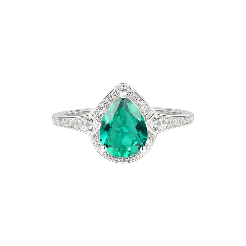 Pear-Shaped Lab Created Emerald Earring, Pendant &amp; Ring Set in Sterling Silver – Image 2 of 9