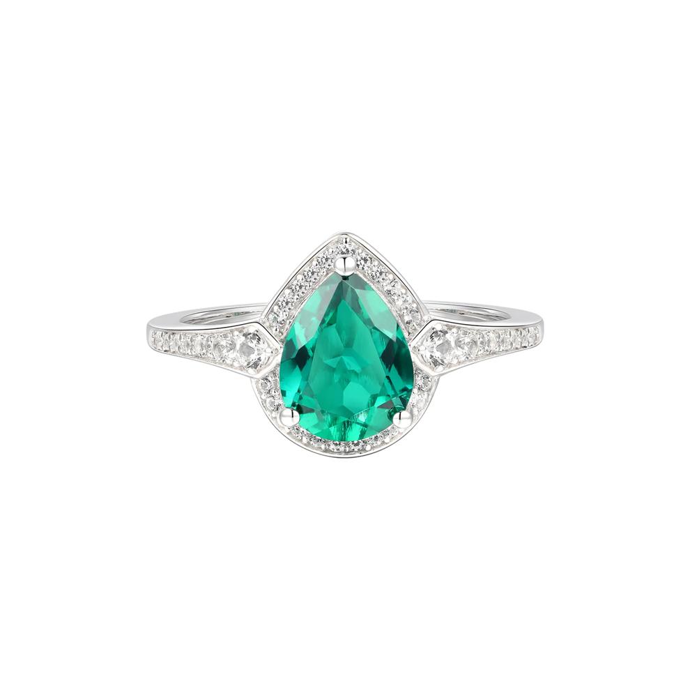 Pear-Shaped Lab Created Emerald Earring, Pendant &amp; Ring Set in Sterling Silver – Image 2 of 9