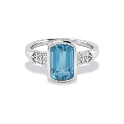 Swiss Blue Topaz & Diamond Ring in 10K White Gold (1/10 ct. tw.)