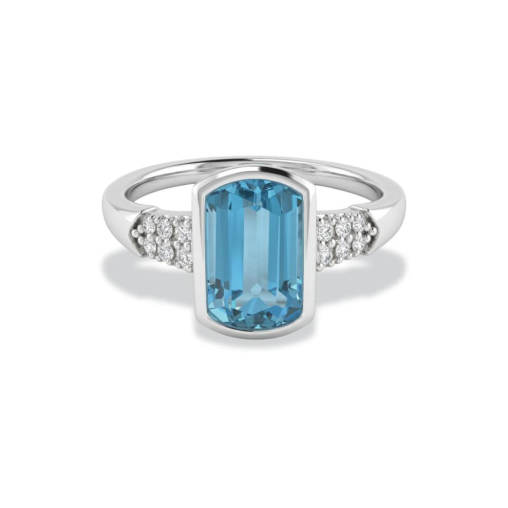 Swiss Blue Topaz &amp; Diamond Ring in 10K White Gold (1/10 ct. tw.) – Image 1 of 4