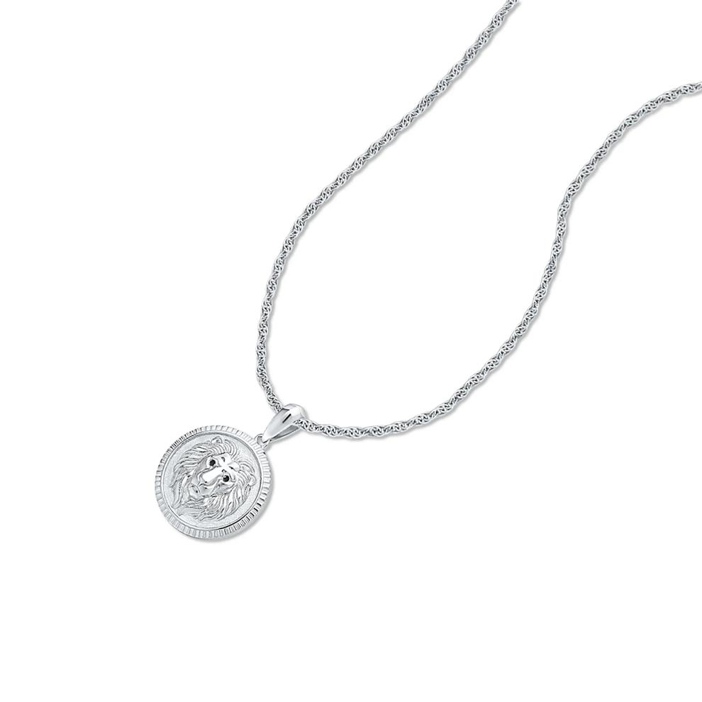 Men's Black Diamond Accent Lion's Head Medallion Pendant Necklace in Sterling Silver – Image 4 of 4