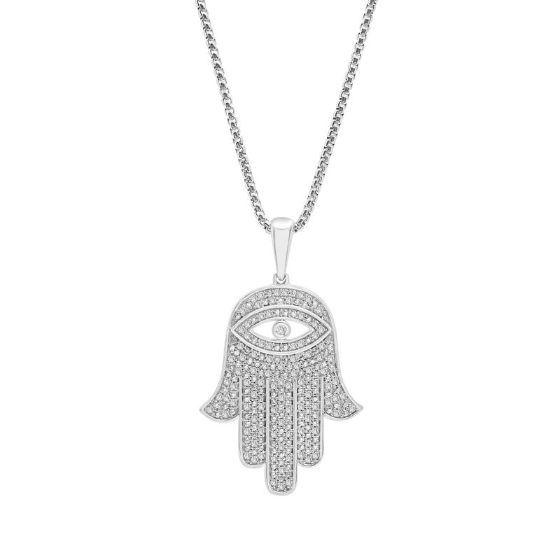 Men&#39;s Diamond Hamsa Pendant in Sterling Silver &#40;1/2 ct. tw.&#41; – Image 1 of 3