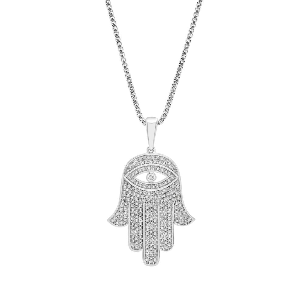 Men's Diamond Hamsa Pendant in Sterling Silver (1/2 ct. tw.) – Image 1 of 3