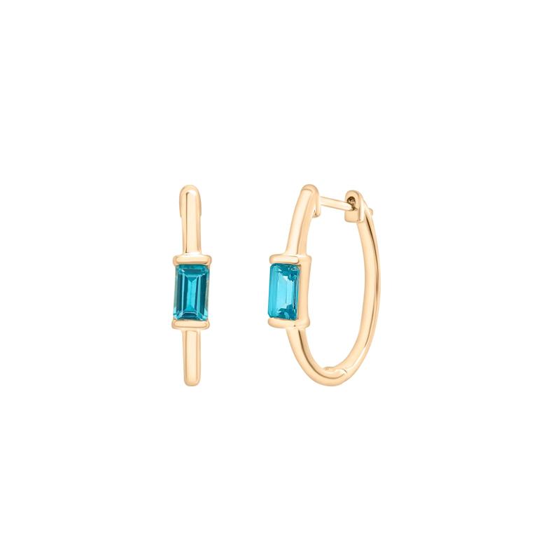 Blue Topaz Solitaire Hoop Earrings in 10K Yellow Gold – Image 1 of 1