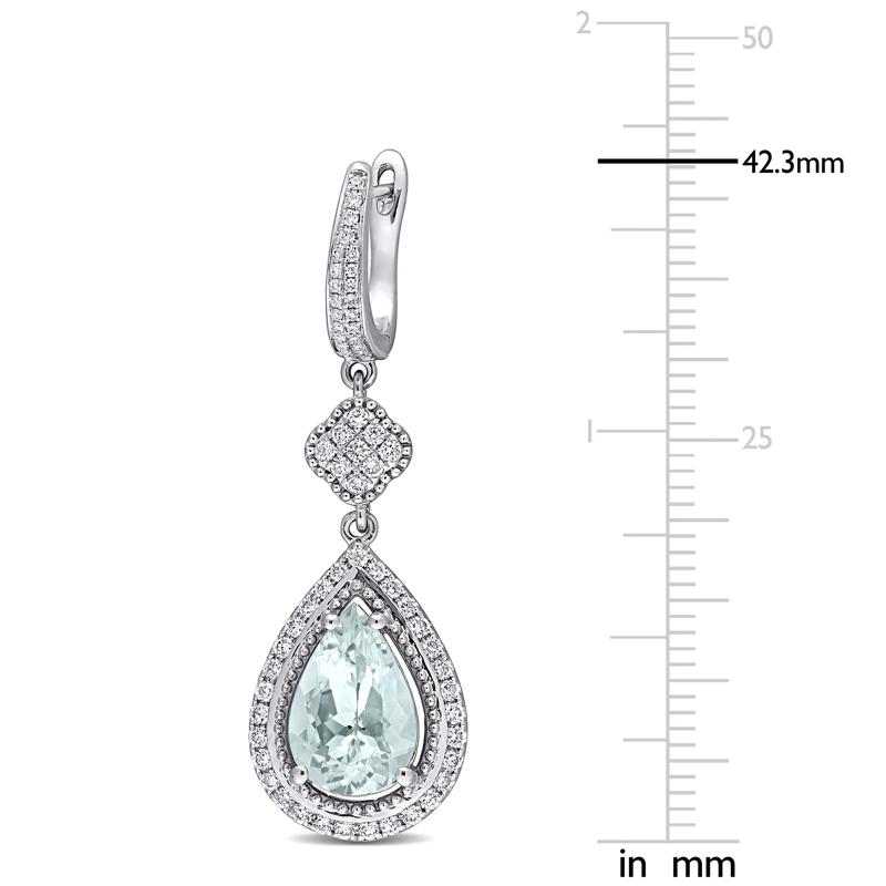 Aquamarine &amp; Diamond Drop Earrings in 14K White Gold &#40;1 ct. tw.&#41; – Image 4 of 4