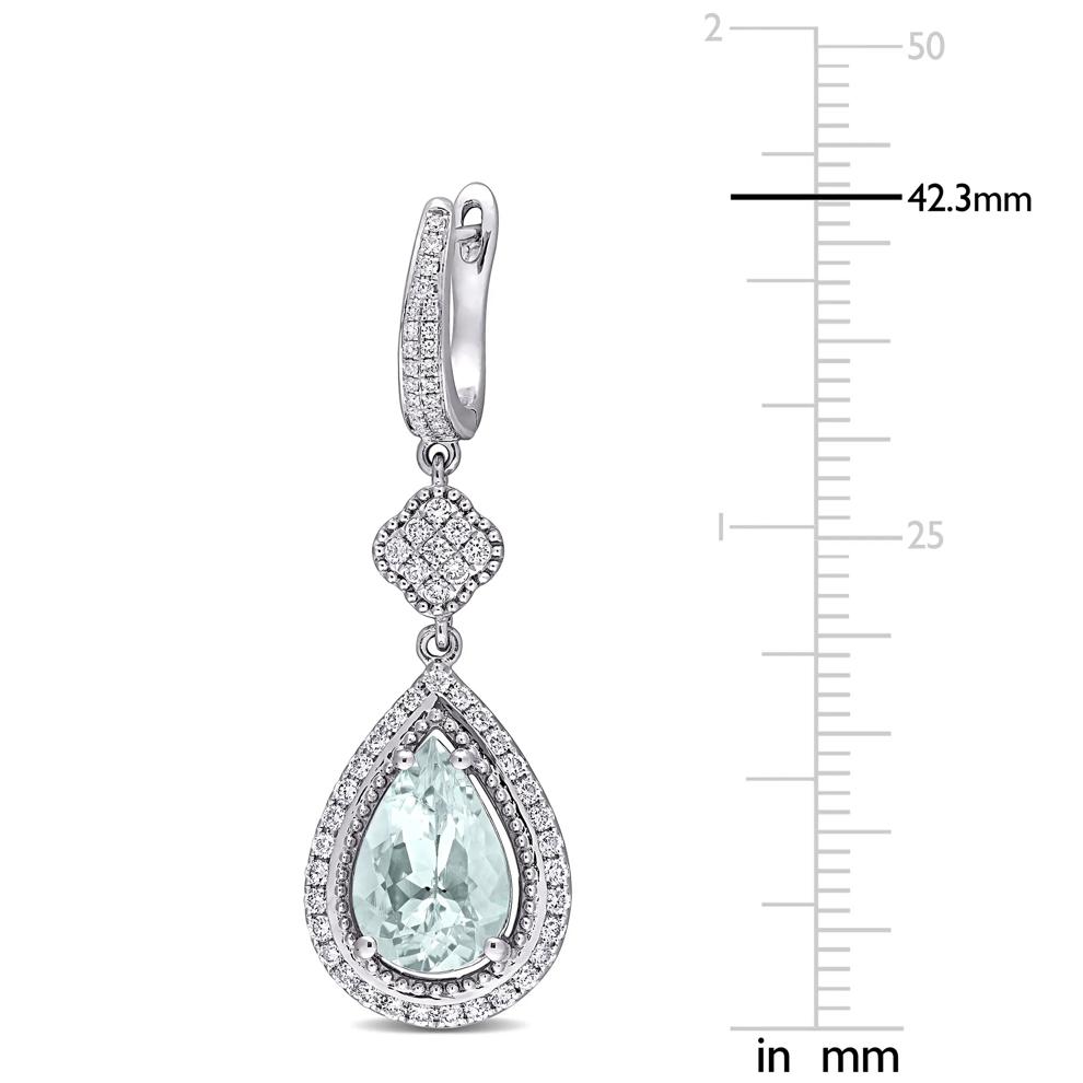 Aquamarine &amp; Diamond Drop Earrings in 14K White Gold (1 ct. tw.) – Image 4 of 4