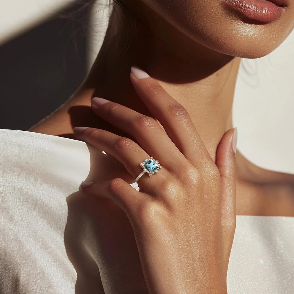 Kate Aquamarine &amp; Diamond Engagement Ring in 14K Rose Gold (3/4 ct. tw.) – Image 5 of 5