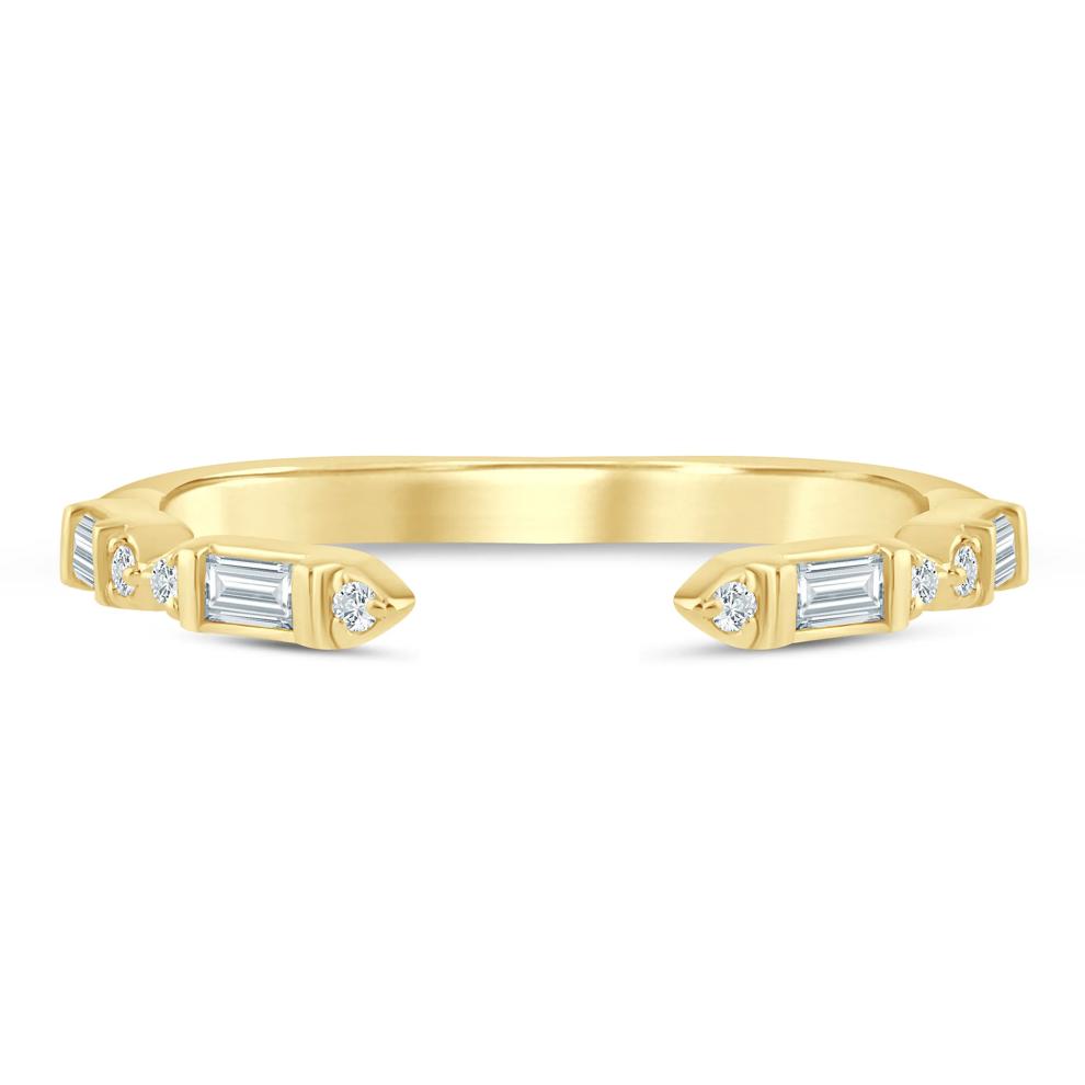 Lab Grown Diamond Baguette and Round Open Band in 14K Yellow Gold (1/7 ct. tw.) – Image 1 of 3
