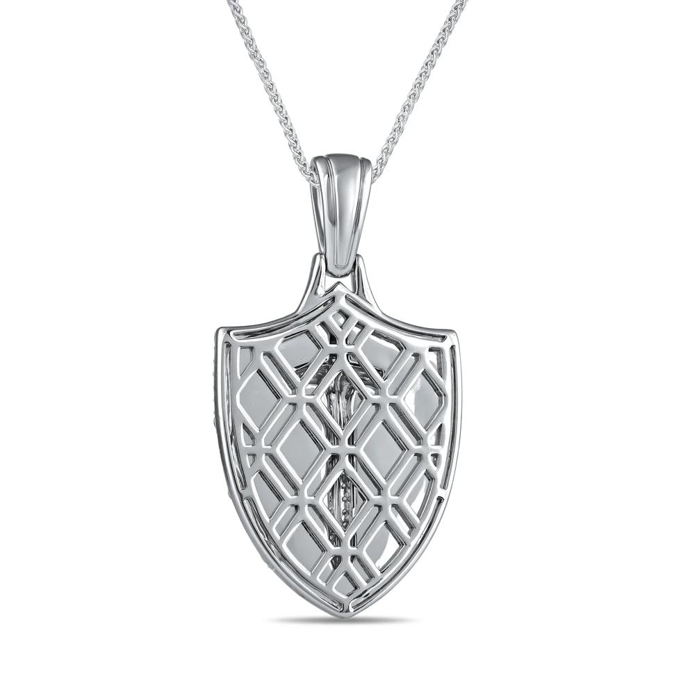 Black and White Diamond Sword and Shield Pendant in Sterling Silver and 10K Yellow Gold (1/5 ct. tw.) – Image 3 of 4