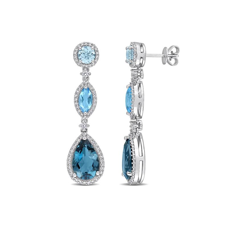 Mixed Blue Topaz, White Sapphire &amp; Diamond Drop Earrings in 14K White Gold &#40;5/8 ct. tw.&#41; – Image 1 of 4