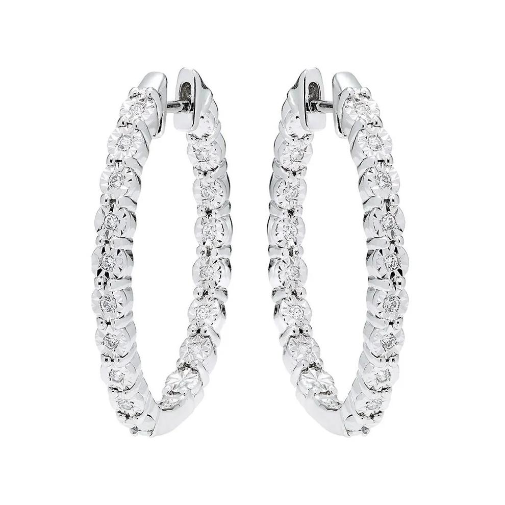 1/4 ct. tw. Diamond Hoop Earrings in Sterling Silver  – Image 1 of 1