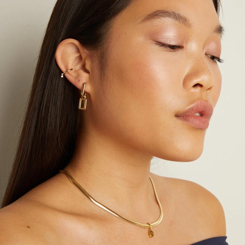 Rectangle Drop Convertible Hoop Earrings in Vermeil – Image 3 of 3