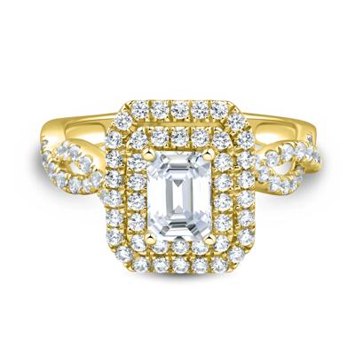 Lab Grown Diamond Emerald-Cut Halo Engagement Ring in 14K Yellow Gold (1 1/2 ct. tw.)